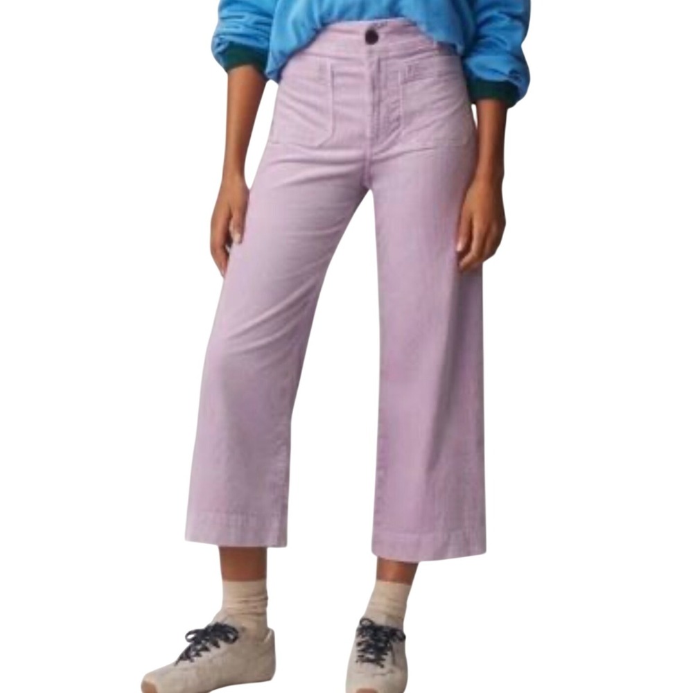 Maeve by Anthropologie The Colette Pink Corduroy Wide Leg Crop Pants Size 31